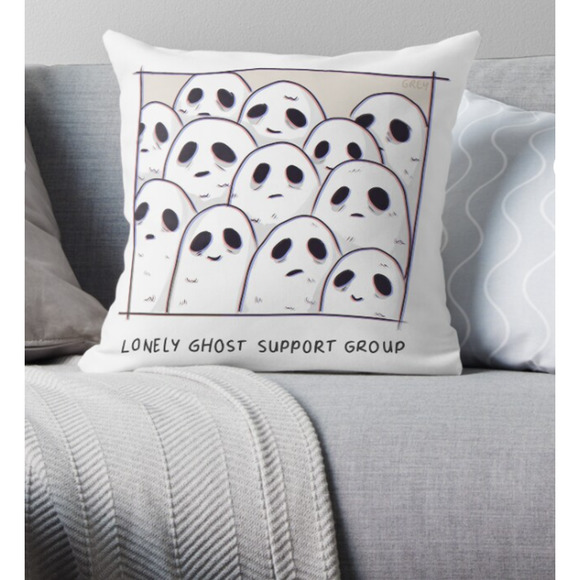 Lonely Ghost Support Group Throw Pillow  - Insert Included! - Picture 1 of 6